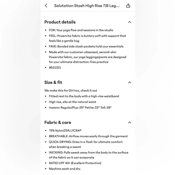 Athleta Salutation Stash 7/8 High Rise Tight Leggings Black Medium - Picture 5 of 11